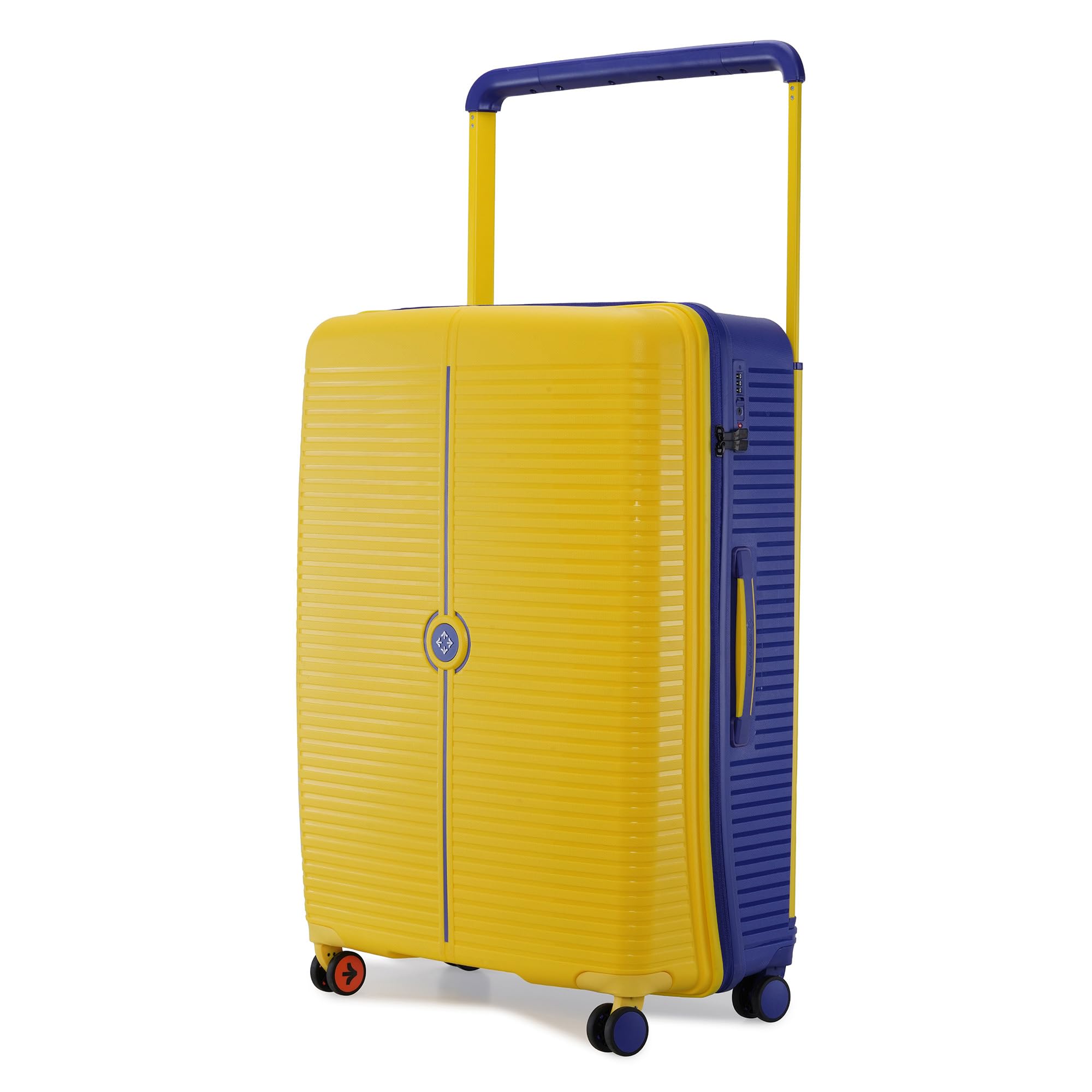 Dubai TSA Lock Hard-Sided Polypropylene Wide Telescopic Handle 8 Wheels Double Spinner Check-in Luggage Yellow Navy Blue 28 inch |75cm Trolley Bag|Large Check-in Luggage