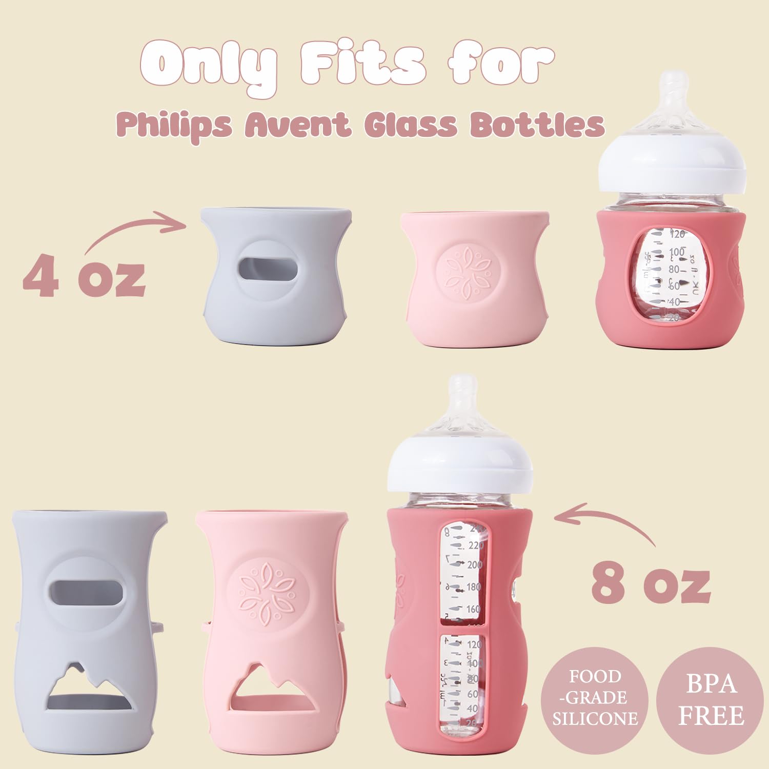 3 Pack Silicone Sleeve for Avent Natural Glass Baby Bottles, Compatible Philips Avent Glass Natural Baby Bottle, 4 oz