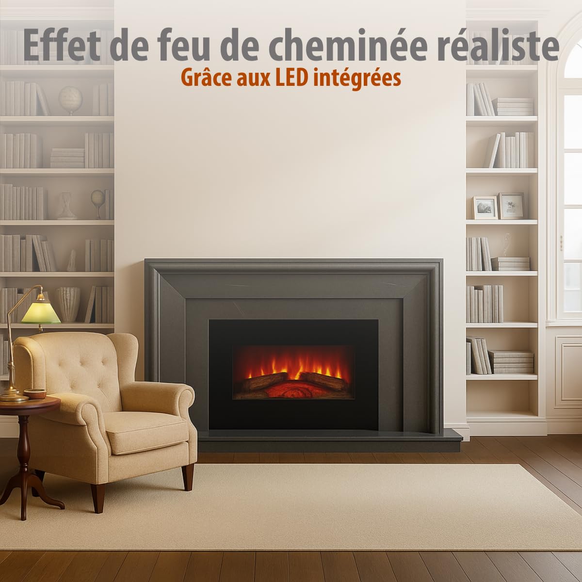 Cheminée Électrique Memphis – Cheminée Décorative Murale 1800W avec Chauffage et Effet Flamme LED – Poêle Électrique avec Télécommande, Minuterie et Protection Surchauffe – Noir