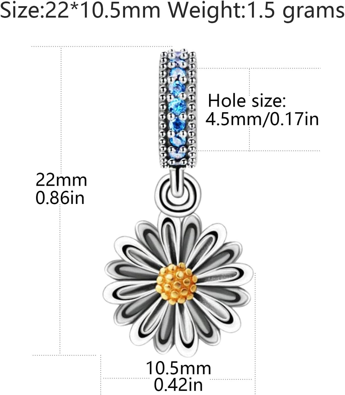 925 Sterling Silver Sunflower Charm Flower Bead Love Pendant for Pandora Charm Bracelet Gift for Anniversary Birthday Christmas Day - Image 2