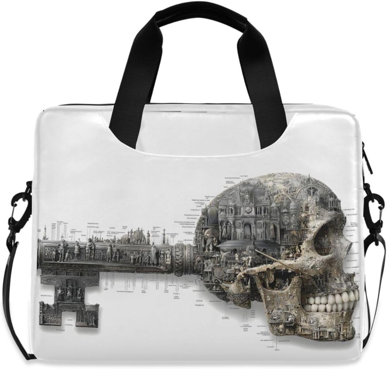 Gothic Skull Key Print Laptop Shoulder Bag Sleeve Case with Multi-Pockets Messenger Bag Briefcase Fits 13-16 in Laptops Tablets