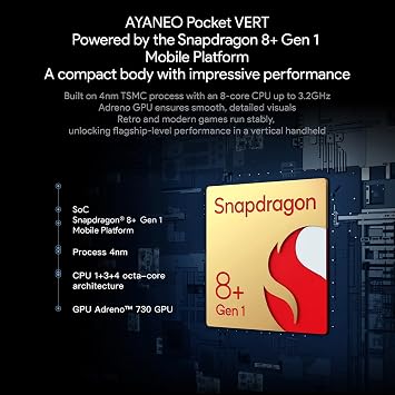 AYANEO Pocket VERT - Vertical Retro Handheld Game Console, Snapdragon 8+ Gen 1 Android Gaming Device, 3.5 inch 615PPI HD Displa, CNC Aluminum Body for Android Games (Moon White, 12G RAM 256G SSD)