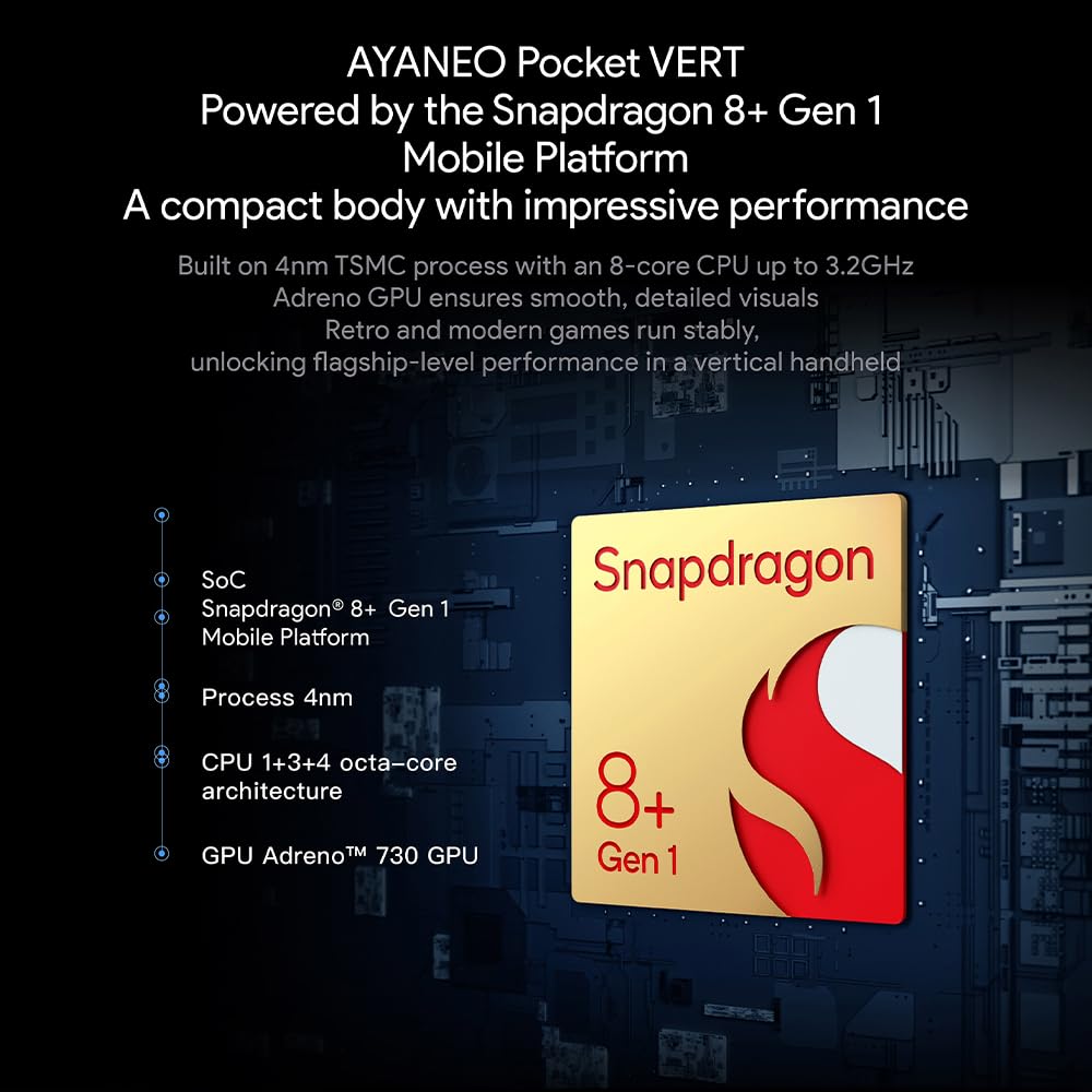 AYANEO Pocket VERT: console portatile retrò in formato verticale con Snapdragon 8+ Gen 1, display da 3,5 pollici a 60 Hz con 615 PPI e corpo in alluminio lavorato a CNC (Nero Mezzanotte, 8GB+128GB)