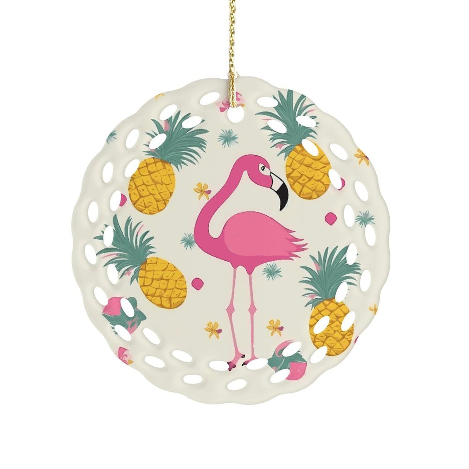 Fodpand Women's Style Flamingo And Pineapple Ceramic Ornament For Home Decor 3.2" Round Tree Decoration Christmas Ornaments For Men Double-Sided Design