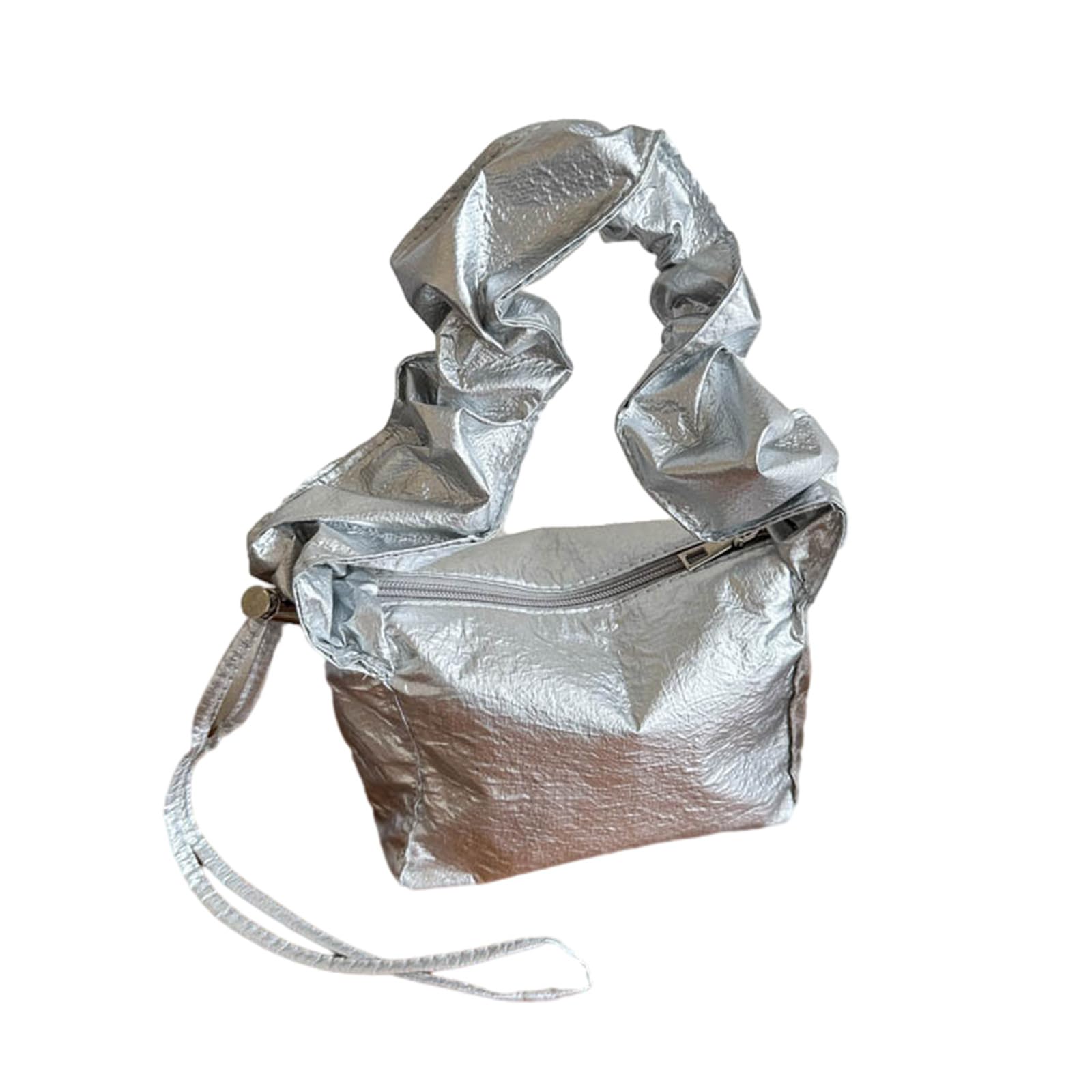 Sac de drapé plissé argenté avec fermeture cordon effet métallisé - 7