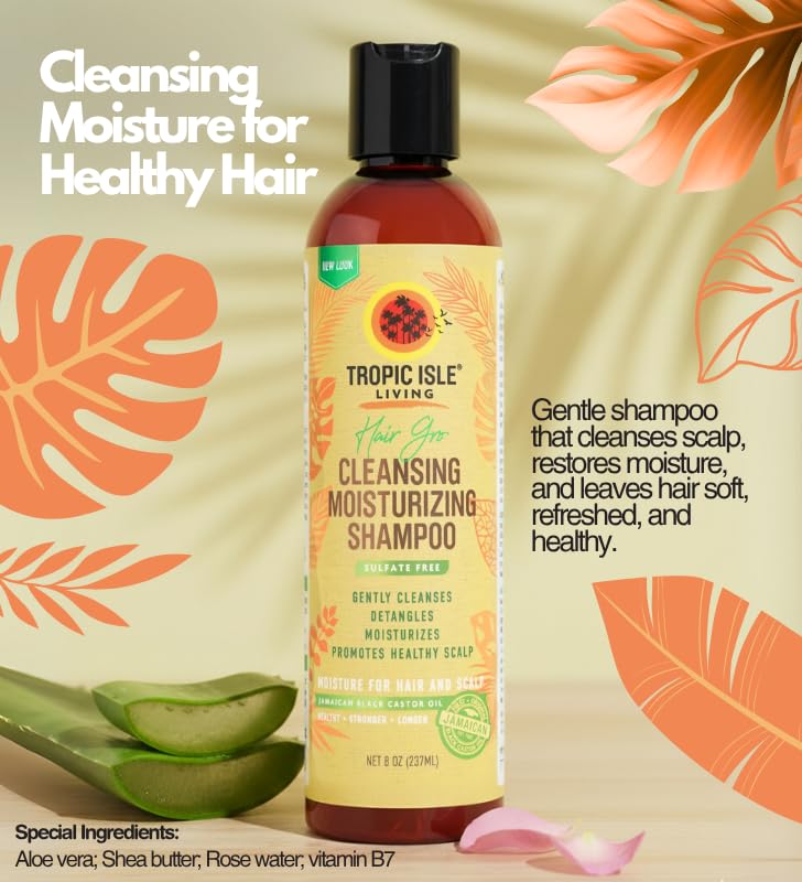 Aloe Vera Shampoo – 4x HAIR GRO Cleansing Moisturizing Shampoo 8oz Bundle – Hydrating Hair and Scalp Cleanser with Jamaican Black Castor Oil and Plant-Based Boosters – Gift Set (4 Items)