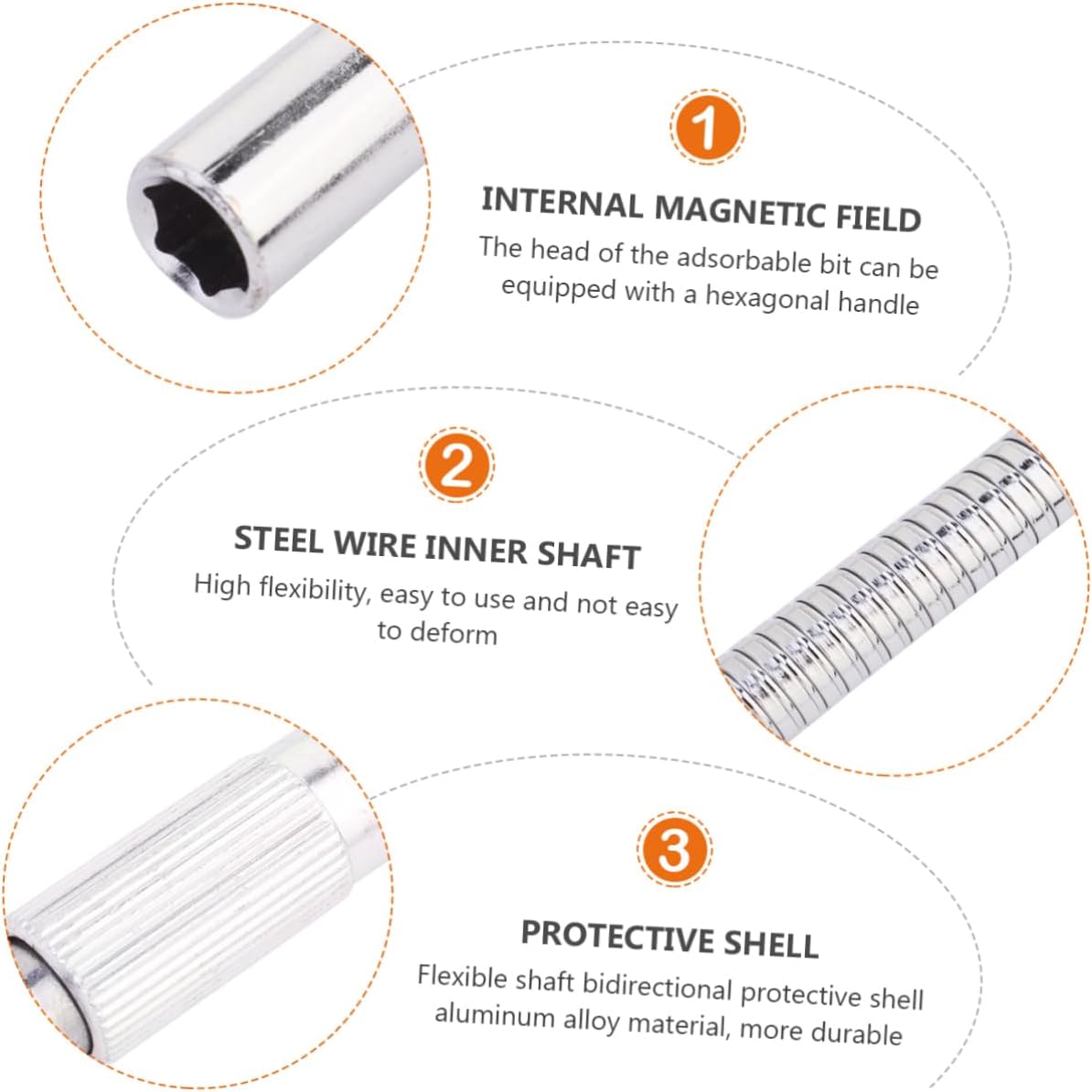 2Pcs Metal Flexible Shaft Drill Bit Holder for Electric Drill | Silver Pair, Hexagonal Bit Installation, Narrow-Space Repair Use, for Car Engine and Appliances