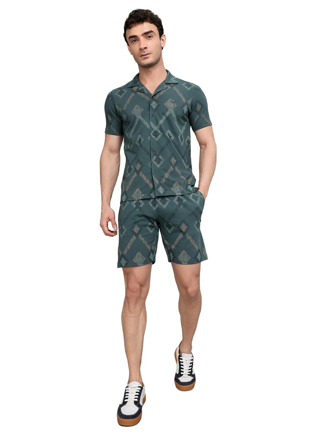 monte carlo Mens Regular Fit Half Sleeve Self Design Collar Bermuda Set (Pack Of 1)-picture-30