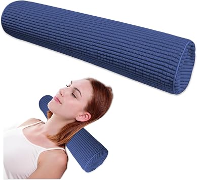 NANSHIE Neck Pillow for Sleeping, Cervical Neck Pillow Cylinder BolsterPillow, Round Foam PillowCore with Plush Washable Cover, Multi-Functional Support Pillows for Home Office Travel Yoga Blue