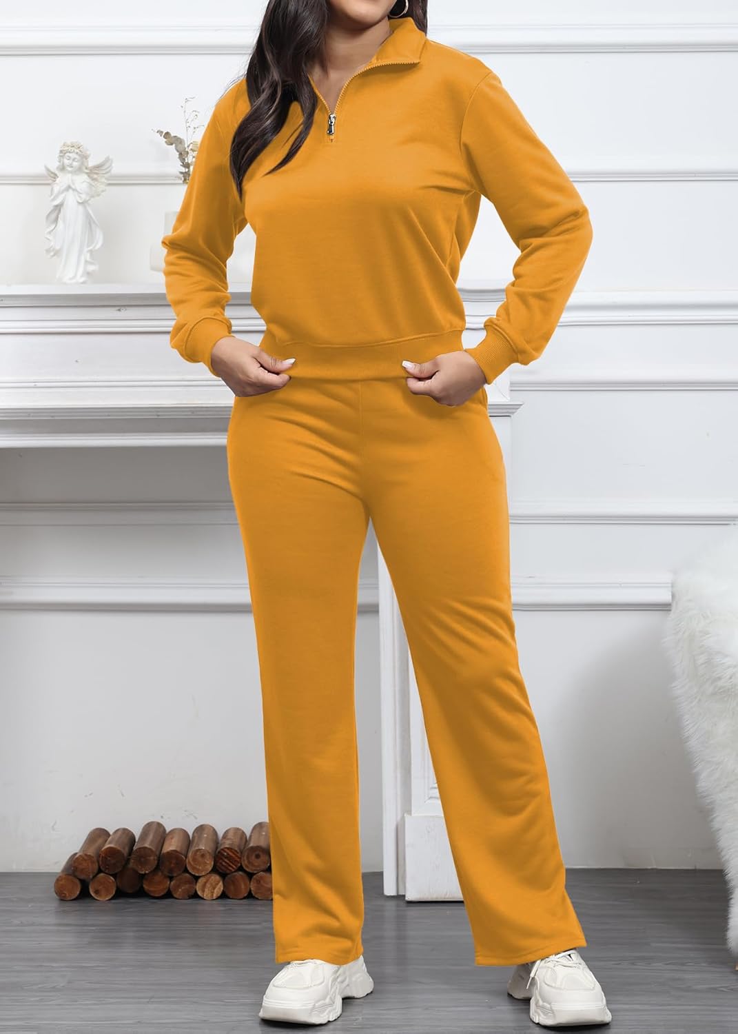 MOEENCN Women 2 Piece Outfits Sweatsuit Oversized Half Zip Sweatshirt Wide Leg Sweatpant Casual Lounge Matching Set Tracksuit - Image 5