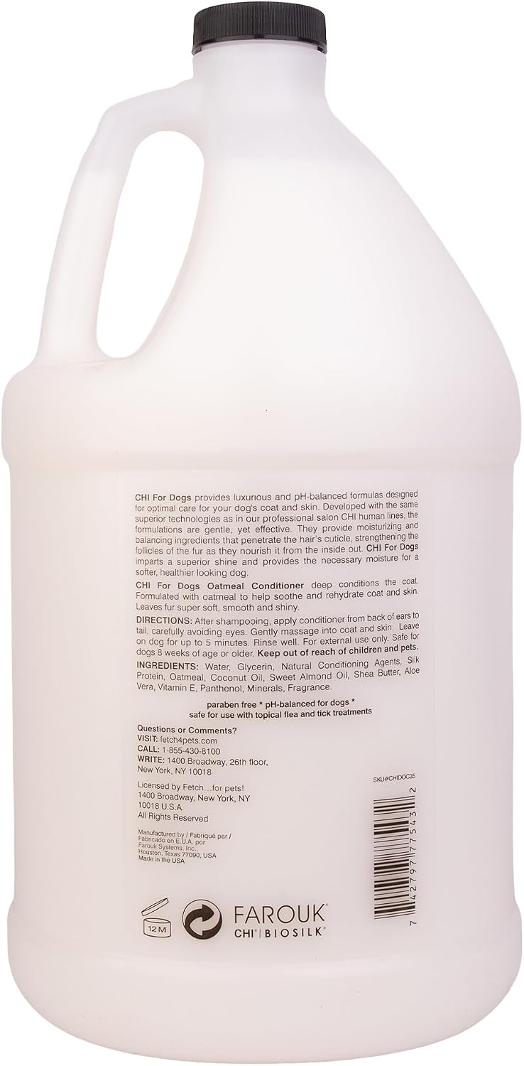 CHI for Dogs Oatmeal Conditioner - Professional Dog Grooming Formula for Sensitive Skin and Dry Coats - Moisturizing Gallon Size Wash for All Hair Types and Breeds, 128 Fl Oz