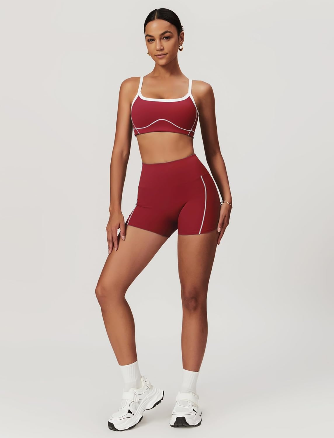 Yoga Sets for Women 2 Piece Workout Sets Contrast Trim Sports Bra High Wasit Tummy Control Butt Shorts Jogger Outfits - Image 3