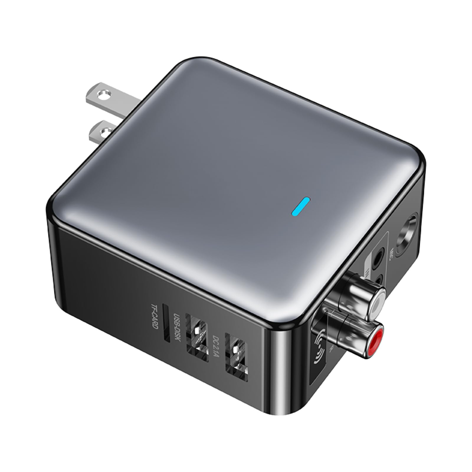 Adattatore audio Bluetooth Bluetooth 5.3 Ricevitore Trasmettitore Ricarica Microfono Canto 4 in 1 con Connessione AUX da 3,5 mm, RCA, Microfono da 6,5 mm per Cuffie,TV,Lettori
