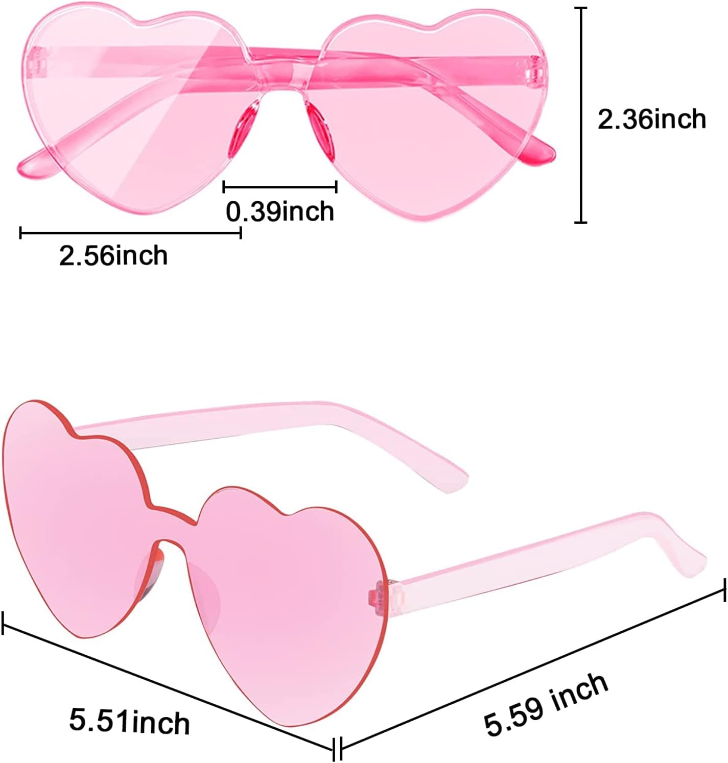 AEAHALY Heart Sunglasses for Women and Men Rimless Heart Shaped Sunglasses Bachelorette Bride Party Accessories