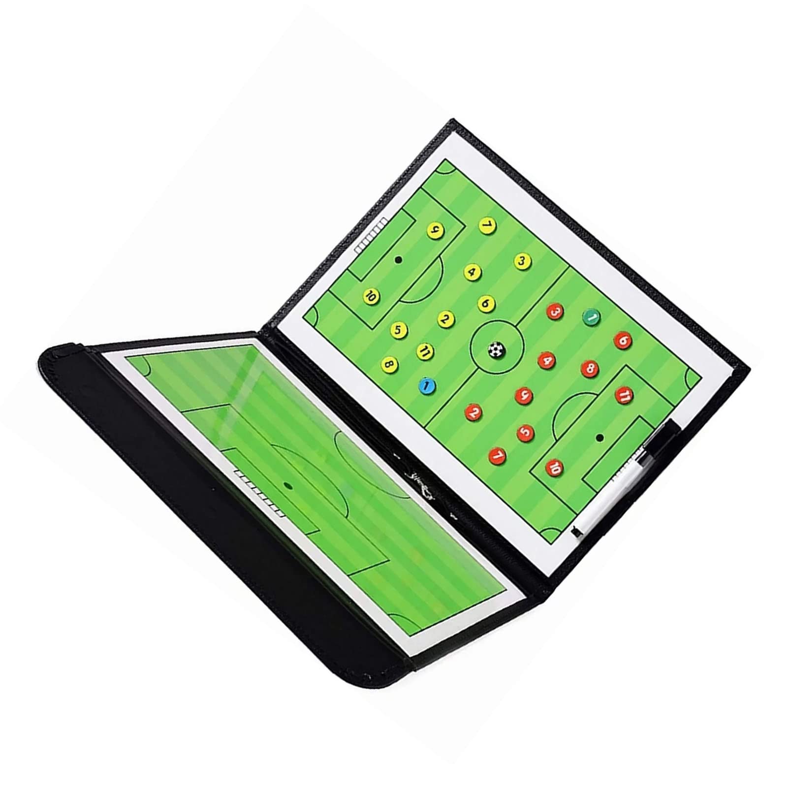 Soccer Coaching Board Foldable Double Sides Magnetic Footb Soccer Strategy Clipboard with Pen Number Card Soccer Clipboard Designed with Double Sided Side a Soccer Coaching