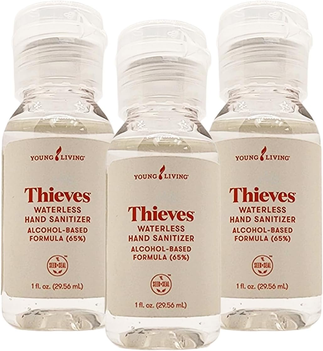 Young Living Thieves Waterless Hand Purifier with Peppermint Oil | 1 oz | Convenient, Refreshing, and Gentle Cleanser for Soft Hands | 3 Pack