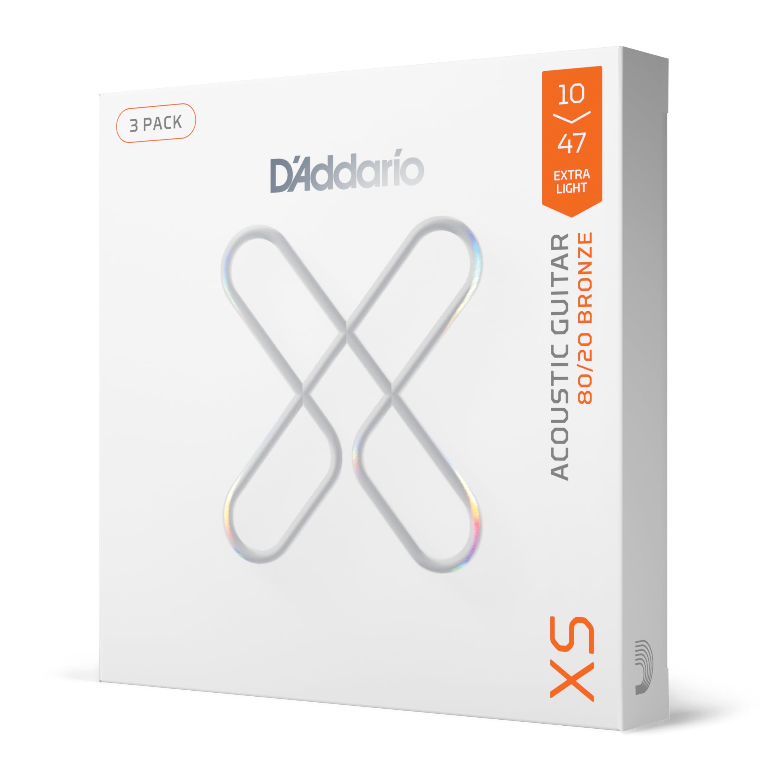 D'Addario XSABR1047-3P struny do gitary akustycznej, XS 80/20 powlekane brązem, ekstra lekki miernik 10-47, zestaw 6-strunowy, 3 sztuki
