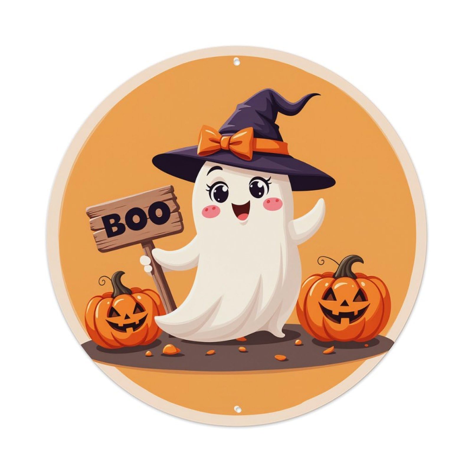 Cute Ghost Witch Pumpkin Boo Sign Retro Metal Tin Sign, Vintage Metal Poster for Bar, Home, Man Cave, Kitchen, Laundry Room Art Decor 8x8 Inch