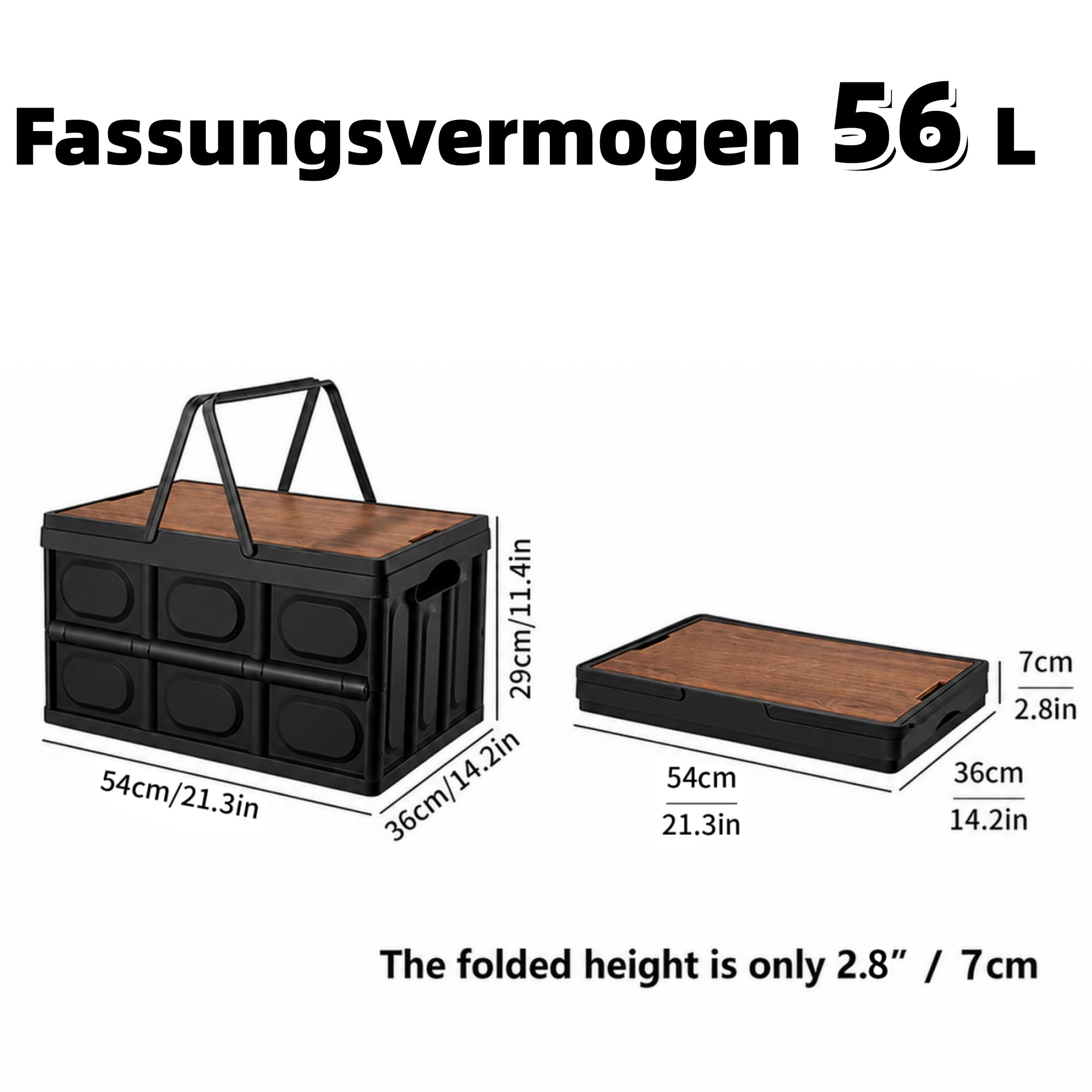 Klappbox Faltbar Stabil Plastik Faltbox, 56 Liter (2, Schwarz)