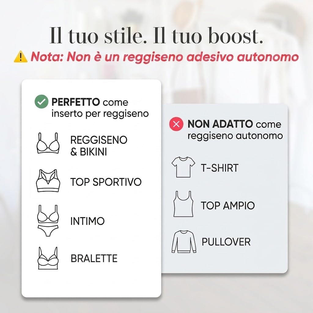 Push Up Pads – Inserti autoadesivi per reggiseno per effetto push-up – Reggiseno adesivo – Cuscinetti adesivi riutilizzabili per petto grande e piccolo – Sticky Bra Silicone Pad – Adatto per