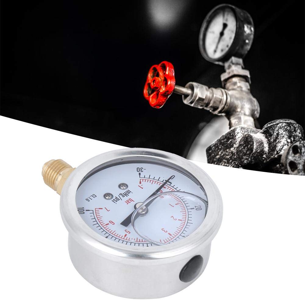 Manometer 1/4" BSP -1 bis 7 bar, -30 bis 100 psi Edelstahlgehäuse Messinginnenkonstruktion Flüssigkeitsgefülltes Manometer