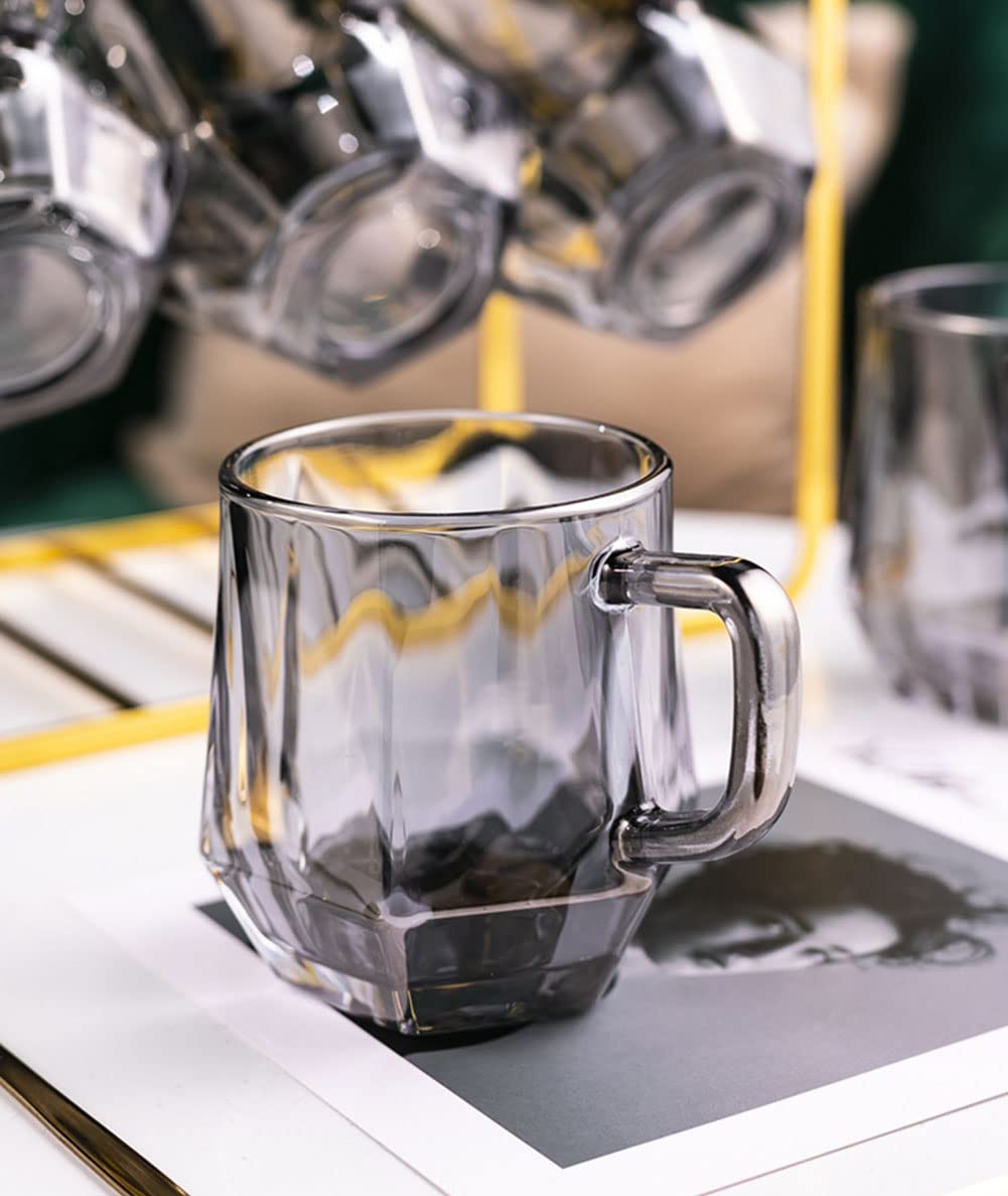 Highball Zestaw 6 szklanek do picia, bezołowiowe szklanki do wody, szklanki do napojów 270 ml, do kuchni i baru, zestaw kieliszków koktajlowych, przezroczyste zestawy szkła, szary dymny