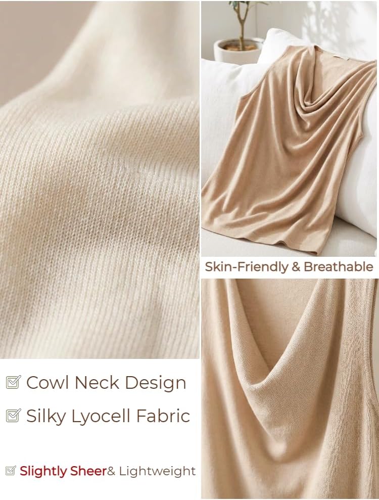 Womens Sleeveless Sweater Vest Dressy Casual Tank Tops Elegant Cowl Neck 2026 Summer Office Shirt - Image 5