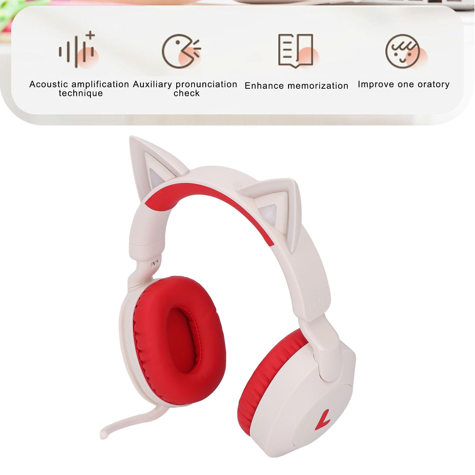 Garsent Cuffie Cat Ear, Cuffie Wireless Bluetooth 5.4 con Effetto Luce LED, Limitazione Volume 85 DB, Microfono Pieghevole, per Bambini Adolescenti Adulti Viaggi Scolastici (rosso)