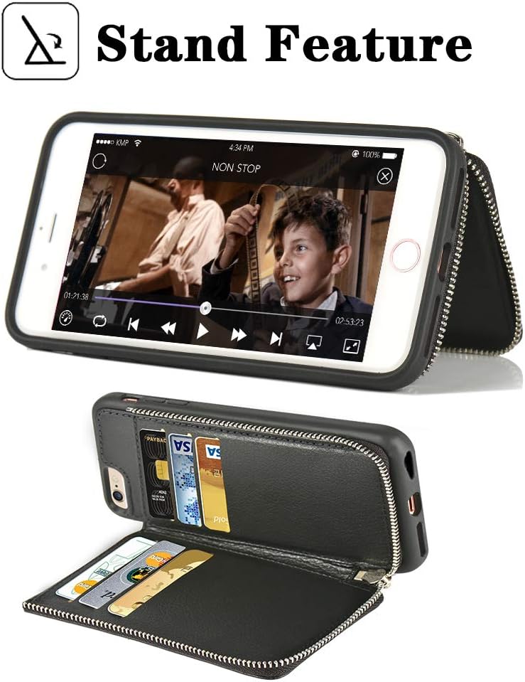 LAMEEKU iPhone 6S Plus Wallet Case, iPhone 6 Plus Card Holder Case, Leather Case with Credit Card Slot Zipper Pocket Shockproof TPU Bumper Phone Cover Compatible with iPhone 6S Plus/6 Plus 5.5" Black