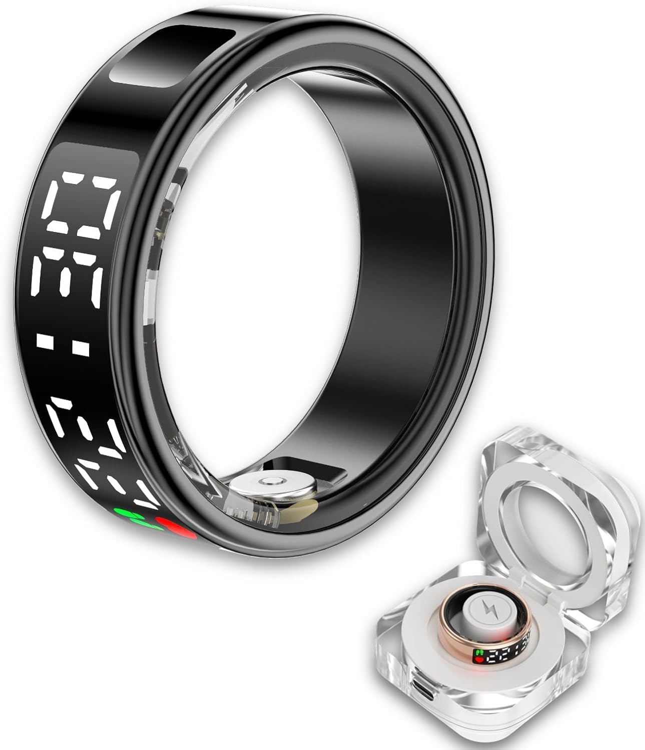 Smart Ring Health Tracker, Wearable Sleep Heart Rate Step Blood Oxygen Tracker, IP68 Waterproof Smart Ring with LED Screen to Track All Your Important Health Indicators Smart Ring Health Tracker, Wearable Sleep Heart Rate Step Blood Oxygen Tracker, IP68 Waterproof Smart Ring with LED Screen to Track All Your Important Health Indicators