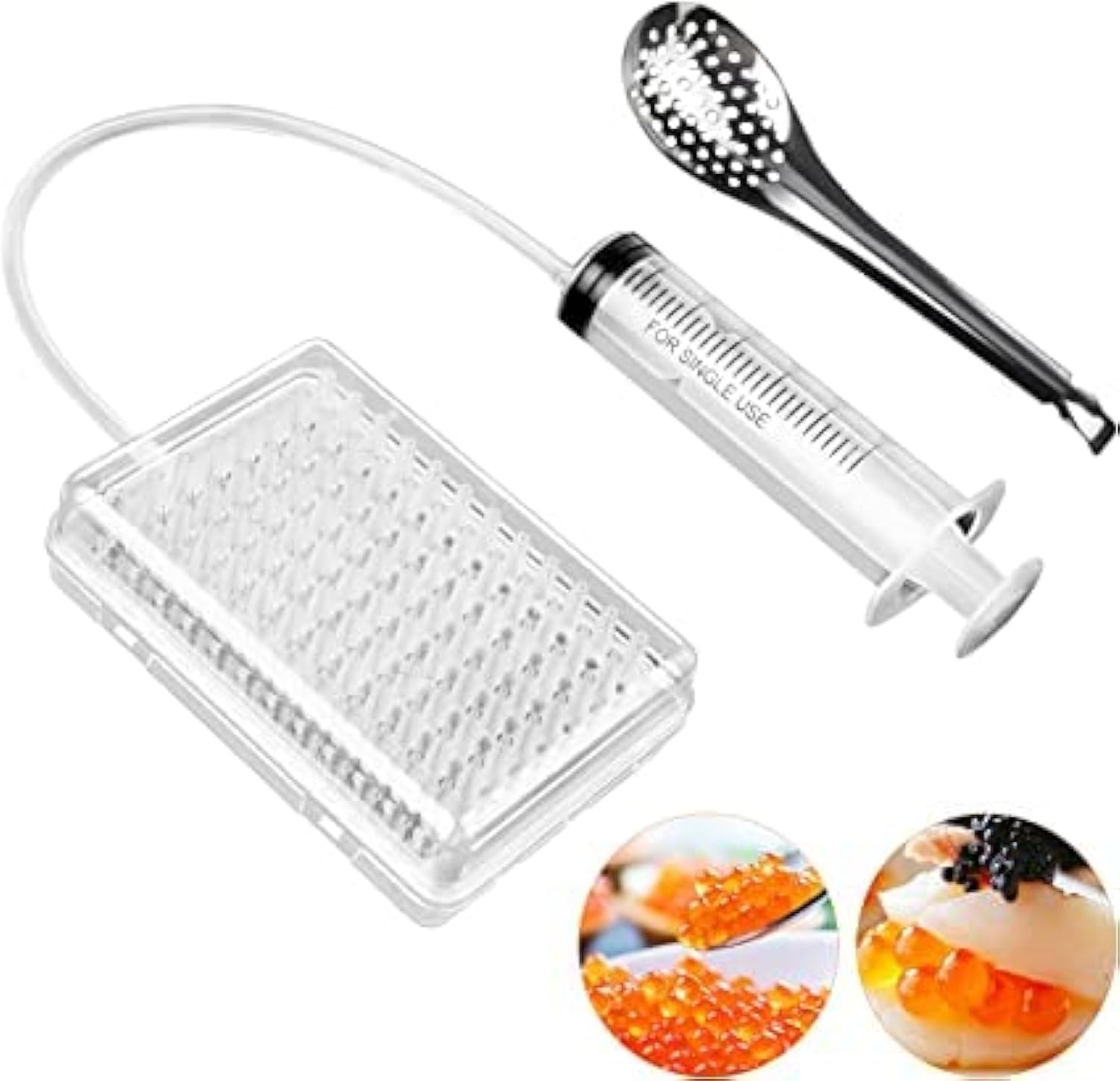 Rapid Caviar Maker Kit Caviar Spherification Tool Hole Spherification Dropper Gastronomy Kit 100 Roe Sauce Dispenser Strainer Tools with Spoon & Syringe