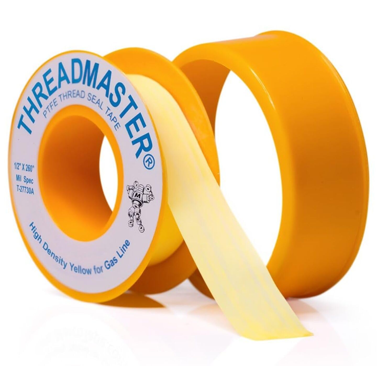 Yellow Gas Pipe Thread Sealant Tape - Pack of 1-260" Length 1/2" Width Thread Seal Tape - for Propane, Natural Gas, and More
