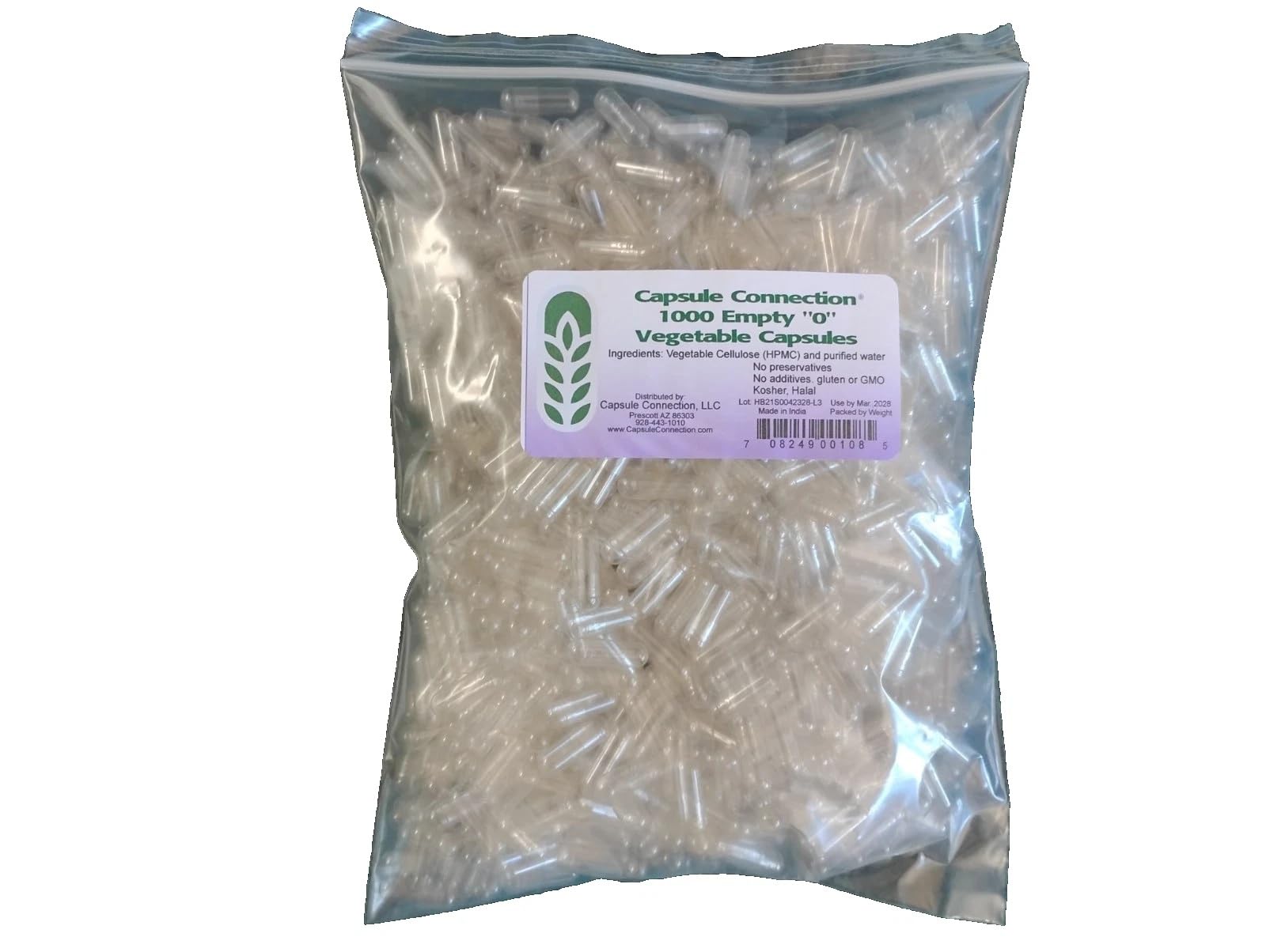 Capsule Connection Cápsulas Vegetais Vazias Tamanho 0, HPMC, 1000 cápsulas