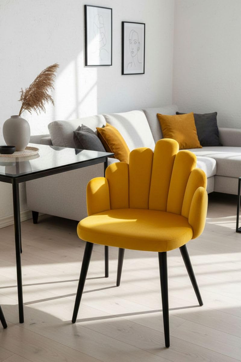 Regalos Miguel - Sillas Comedor - Silla Hand Terciopelo Patas Negras - Amarillo