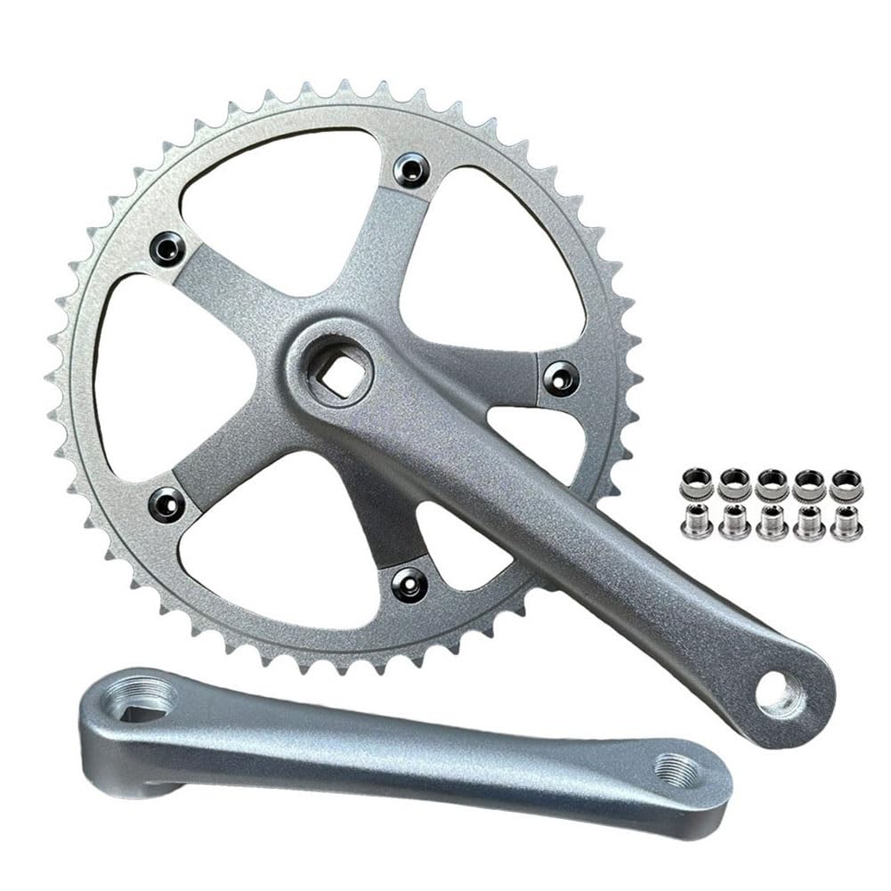 Zestaw korby czworokątnej 165 mm do rowerów wyścigowych/składanych, 48 zębów, zębatka 144, pojedyncza prędkość, okrągłe ramiona korby (lewo/prawo), kompatybilny z napędami 9-, 10- i 11-rzędowymi, stop