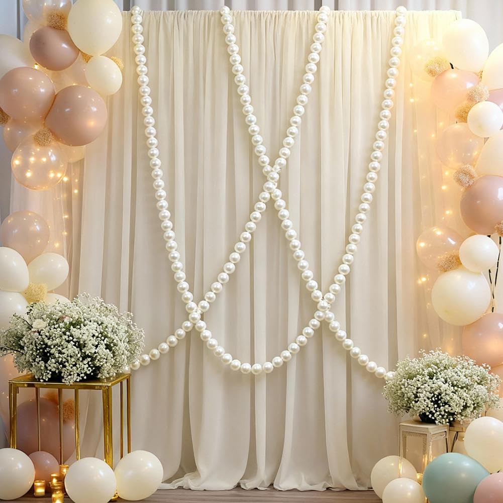 40pcs Wedding Giant Pearls Garland Decorations, 5cm Large Faux Bead Garland with Hook for Ceremony Photo Booth Outdoor Proposal Scene Garden Beach Party Decor