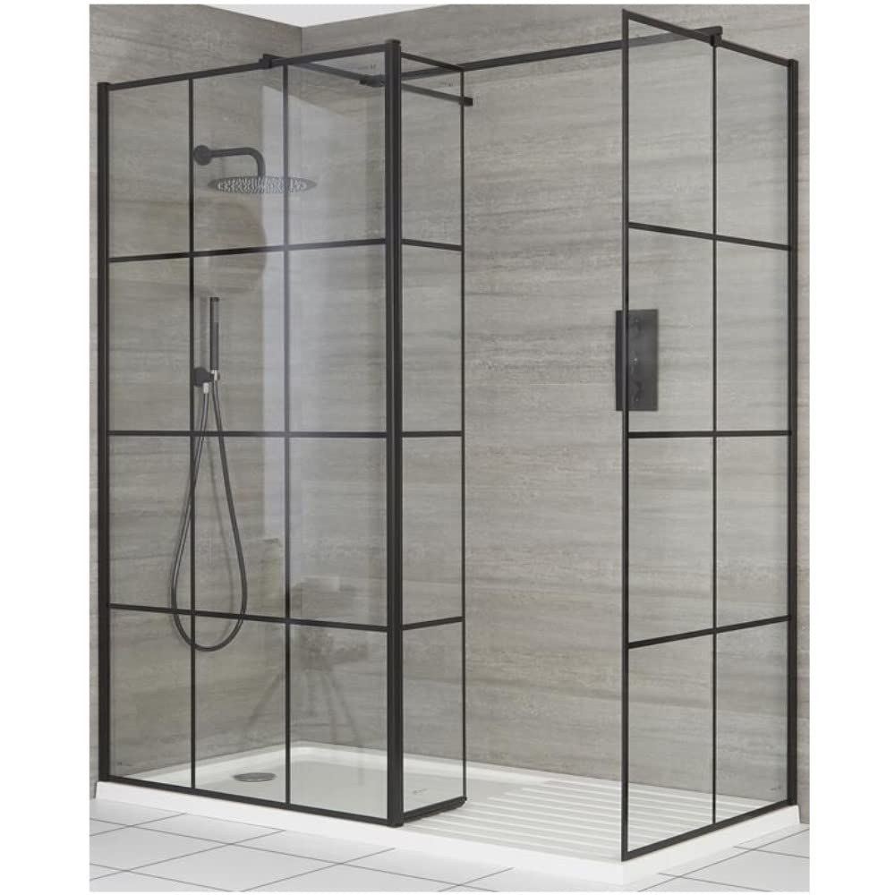 MILANO Black Grid Corner Shower Enclosure Return Drying Tray 1400 x 900mm