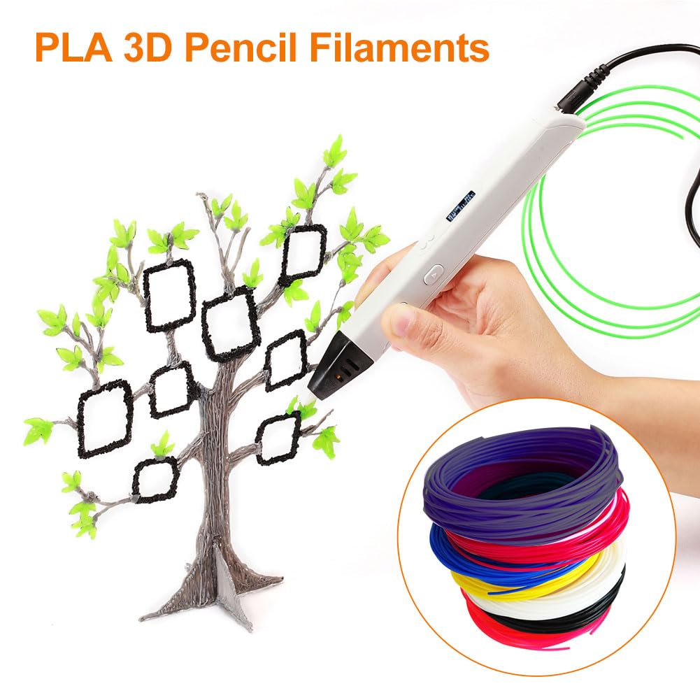 3D Pluma Filamento,3D Pluma PLA Filamentos,10 Colores PLA Para Bolígrafo,1.75MM Para Pen, 50M - Pluma 3D Con Protector Silicona Para Los Dedos