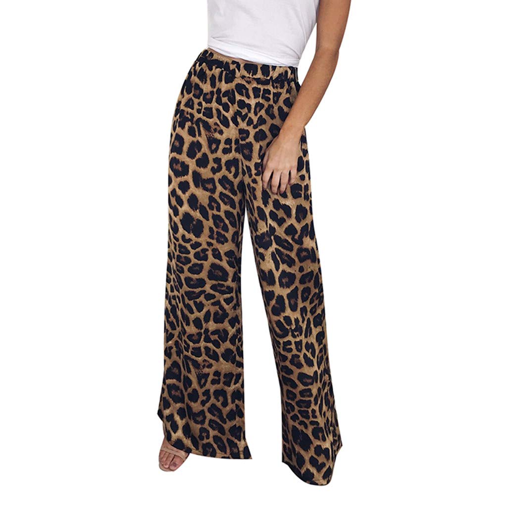 Wide Leg Pants Women Lady's High Waist Leopard Printing Long Pants Trousers