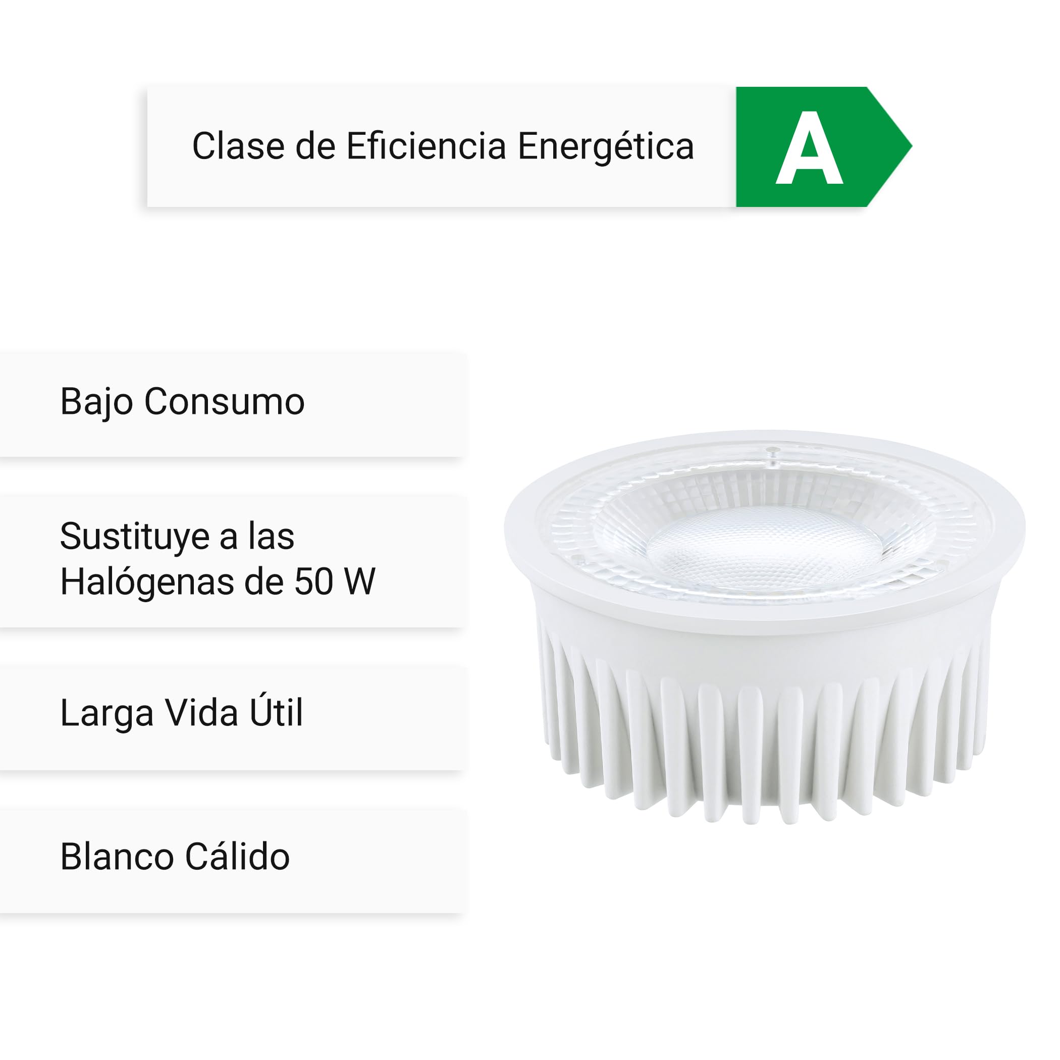 SEBSON Módulo LED 230V Blanco Cálido 2,5W, Clase de Eficiencia Energética A | 3000K, 450lm, Sustituye Bombilla GU10 MR16 50W - Foco Empotrable plano ø50x26mm - Set de 10