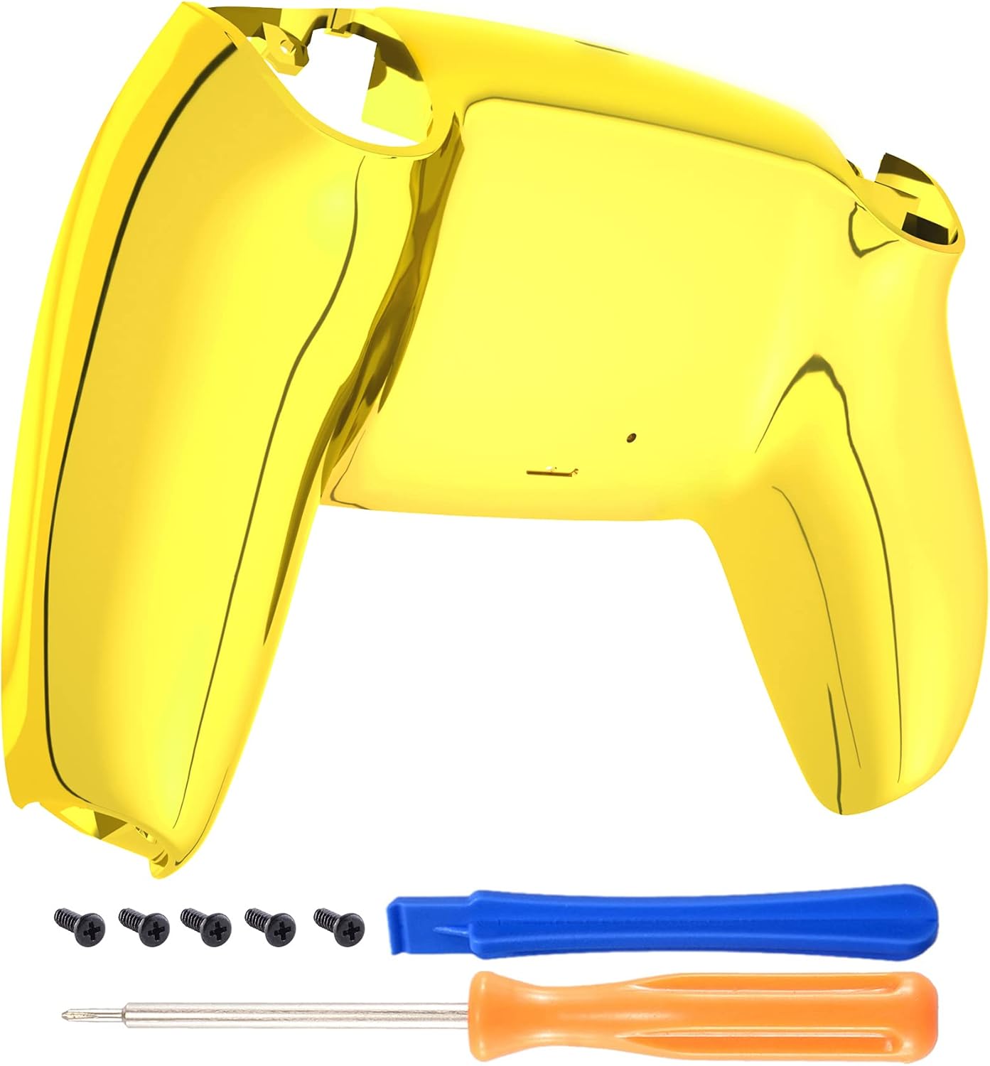 eXtremeRate Chrome Gold Glossy Custom Back Plate Bottom Shell Compatible with ps5 Controller, Replacement Back Shell Cover Compatible with ps5 Controller