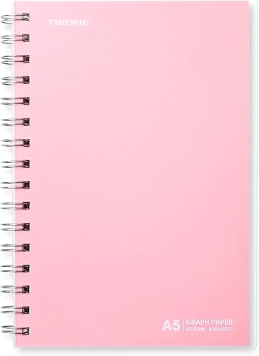 Miniatura 8 de TWONE Cuaderno de matemáticas, libro de papel cuadriculado encuadernado en espiral con 80 hojas160 papel cuadriculado, 5.5 x 8.25 pulgadas (paquete