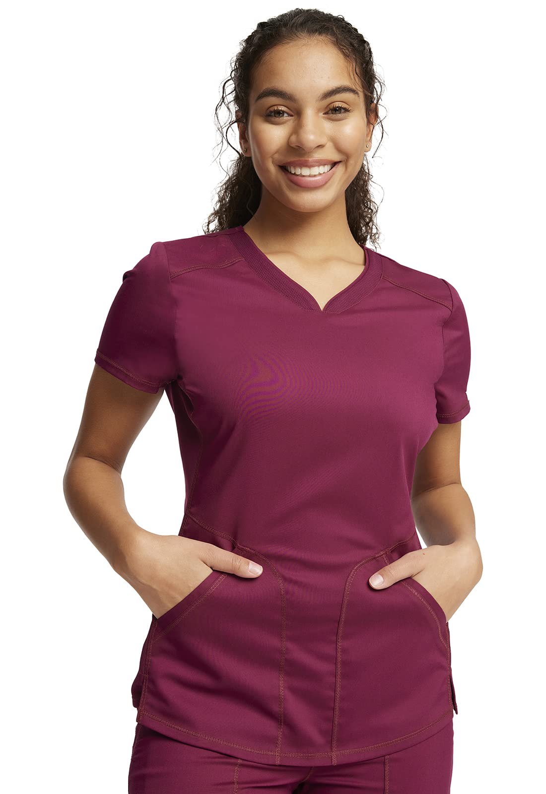 Cherokee WW105 - Conjunto de ropa quirúrgica para mujer con cuello en V WW601, tiro medio, pierna cónica, pantalón médico con cordón