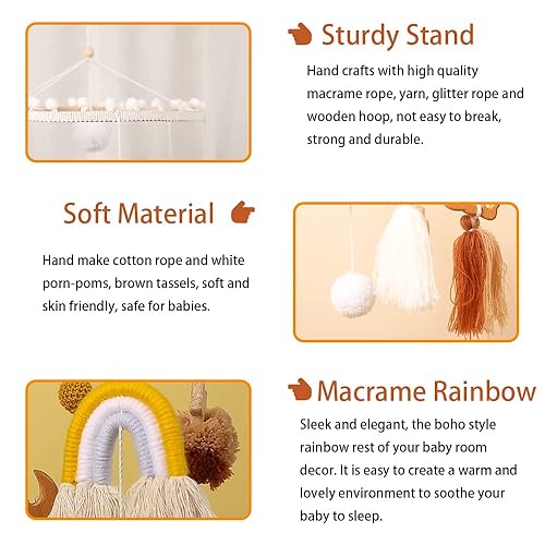 Miniatura 3 de Móvil de cuna de bebé neutro bohemio, hecho a mano, macramé, arco iris, para cuna, habitación de los niños, decoración de guardería