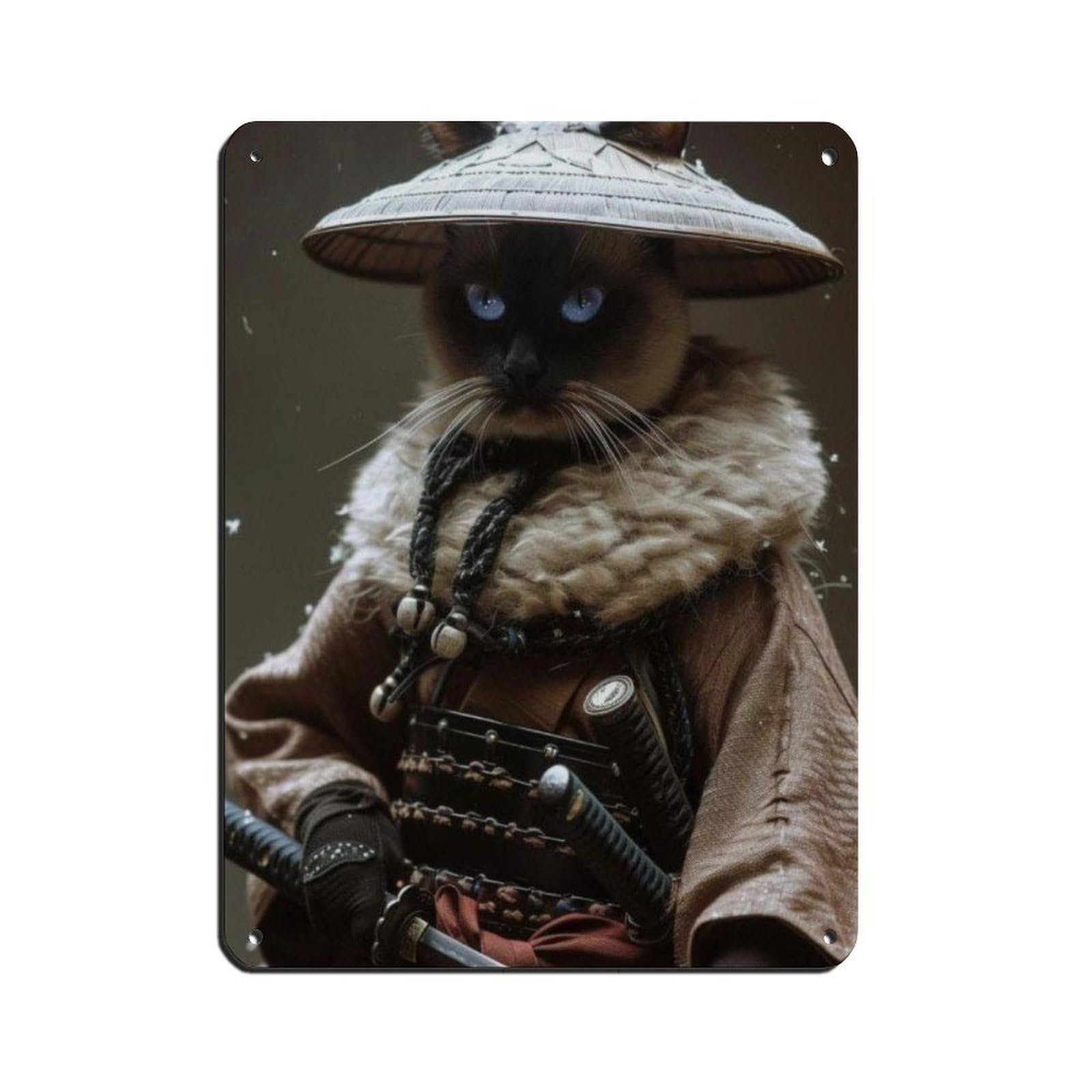Lxwnze 30L X 40W Cm Samurai Cat Art Poster, Tin Sign Vintage Metal Pub Club Cafe Bar Home Wall Art Decoration Poster Retro 12X16inch(30X40cm)