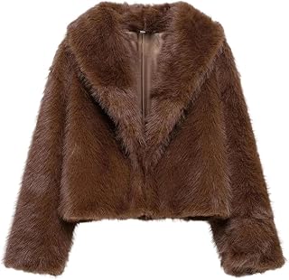 Women's Faux Fur Lapel Coat | Short | Winter Warm | Dressy Puffer Alternative