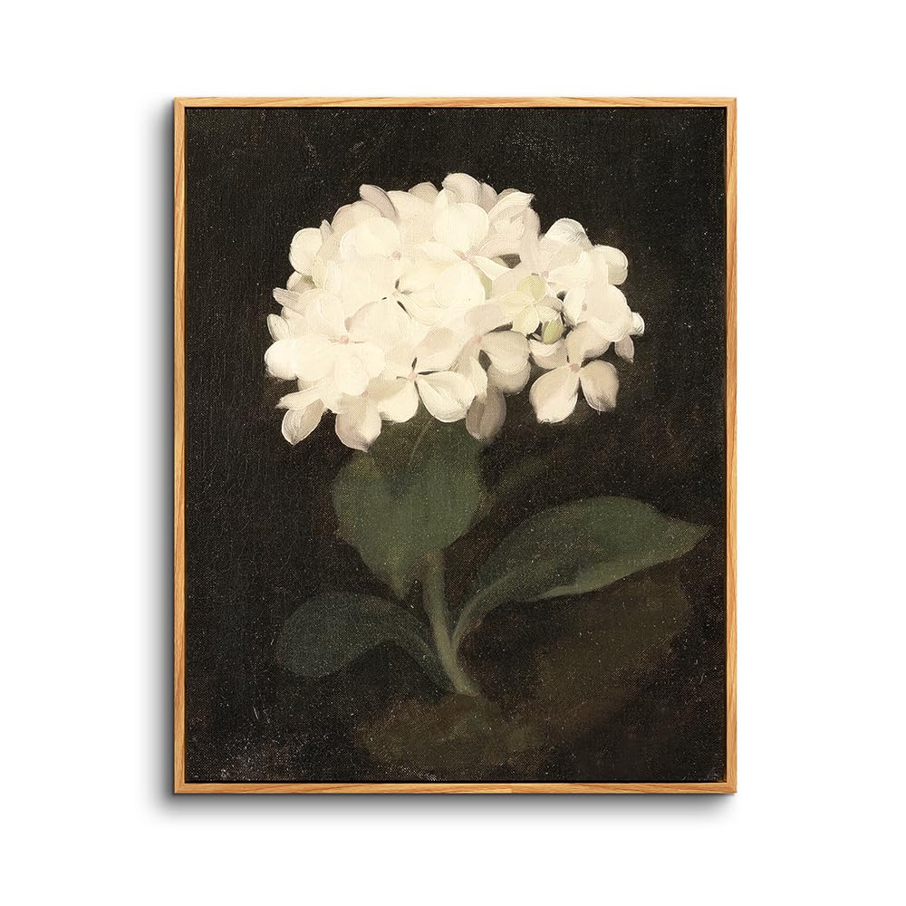 hyidecorart Cuadros Decoracion Dormitorios con Marco Madera, 20x25 cm Vintage Lienzos Decorativos Pared Salon, Cuadros Pequeños Decoracion Pared Planta Floral Blanca, Wall Art Comedor Pasillo Baño