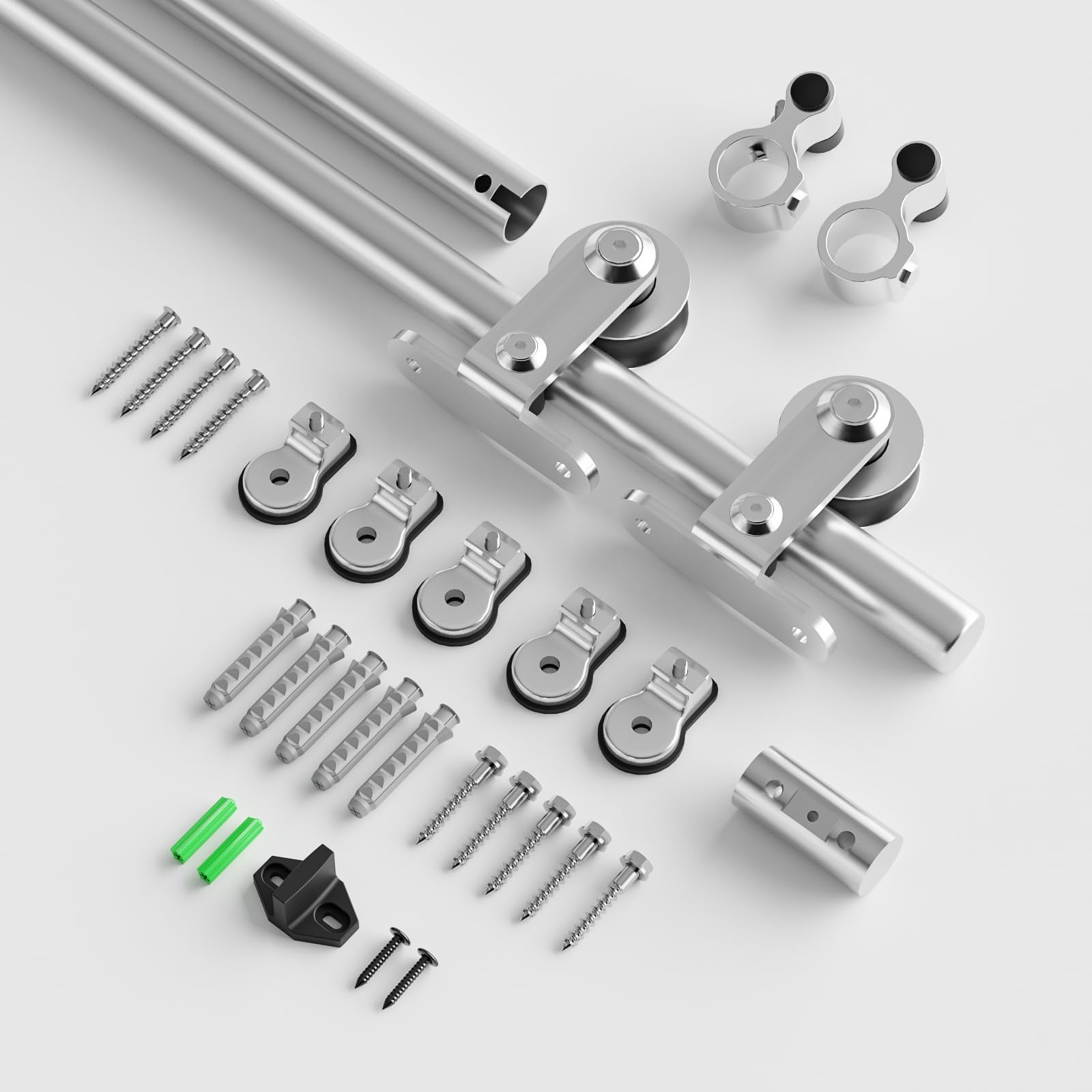 Rail Porte Coulissante Inox 200cm Kit Roulette Suspendue Systeme Noir pour 1 Porte Coulissante Interieur 100cm Large, Acier Inoxydable T Forme