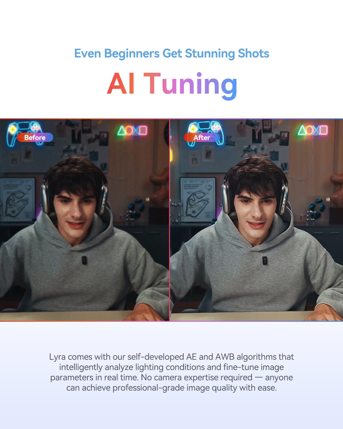 Hollyland Lyra Webcam UHD 4K Webcam for PC, 1/1.5" Sensor, Auto Framing, PDAF, HDR, Control for Live Streaming, Video Calls, Gaming, Works with Zoom, Teams, Twitch & More(with Mic