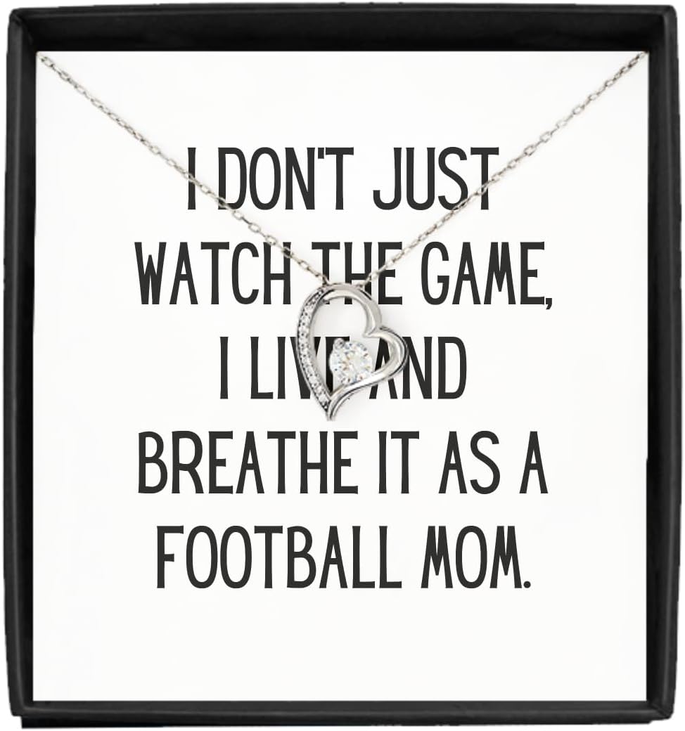EzGift I Don't Just Watch The Game I Live And Breathe It As A Football Mom Funny Football Mom Necklace Pendant Gift Quote Gag Jewelry With Chain Message Card Box